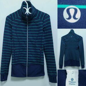 Lululemon Nice Asana Jacket 2 XXS Inkwell Slalom Stripe Womens Zipper Sweater